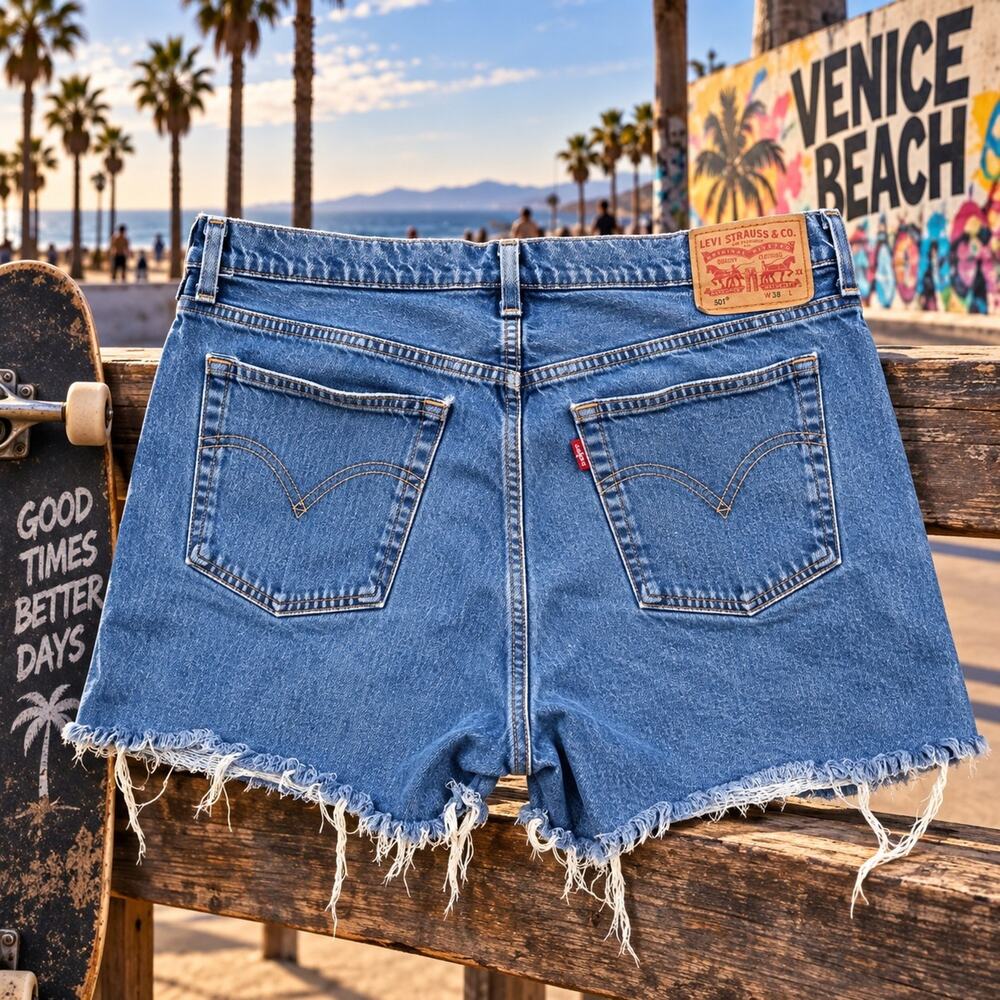 Levi’s 501 Cut-Off Shorts Women's High Rise Blue Distressed Size 18W